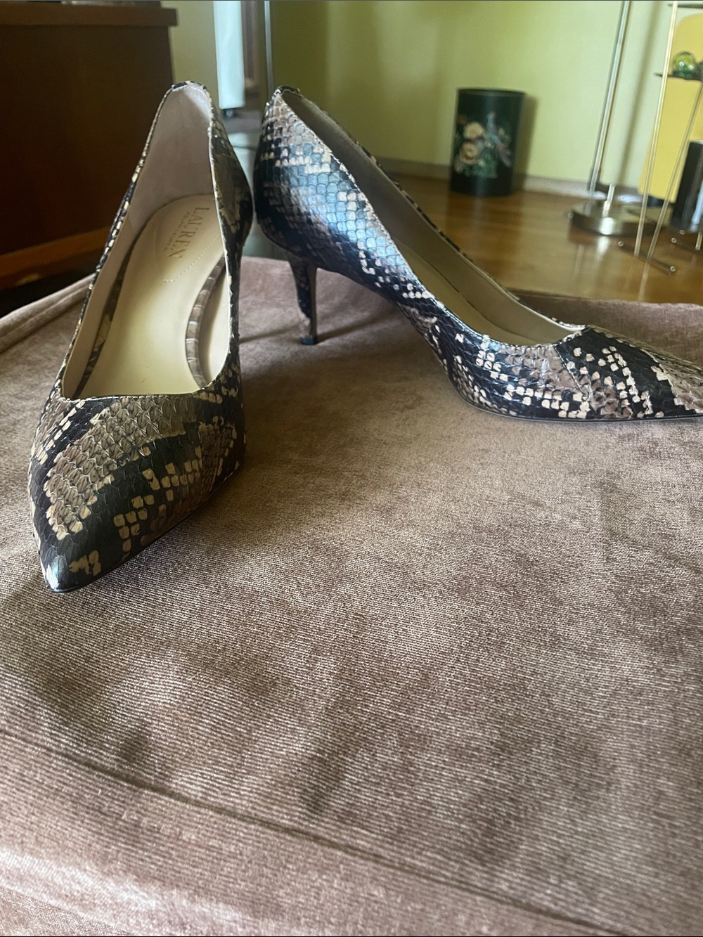 Lauren Ralph Lauren Snake-Print Pointed-Toe Pumps in Black and Brown